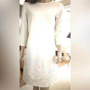 NWT Taylor Boatneck Dress Winter White Lace Hem 6
